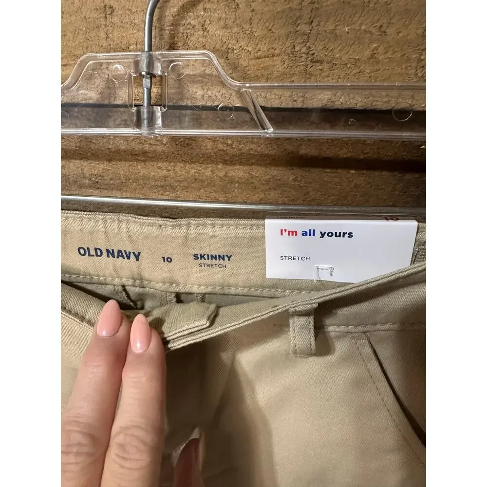 OLD NAVY Girls’ Skinny Stretch Adjustable Waist Khaki Uniform Pants Size 10 NWT